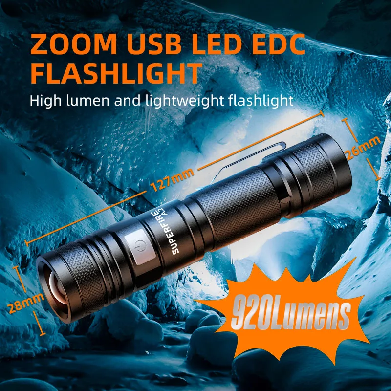 Ultra Bright LED Flashlight With LED Hand Lamp Beads Torch Zoom Full Power Waterproof Flashlights USB Type C Lantern for Camping