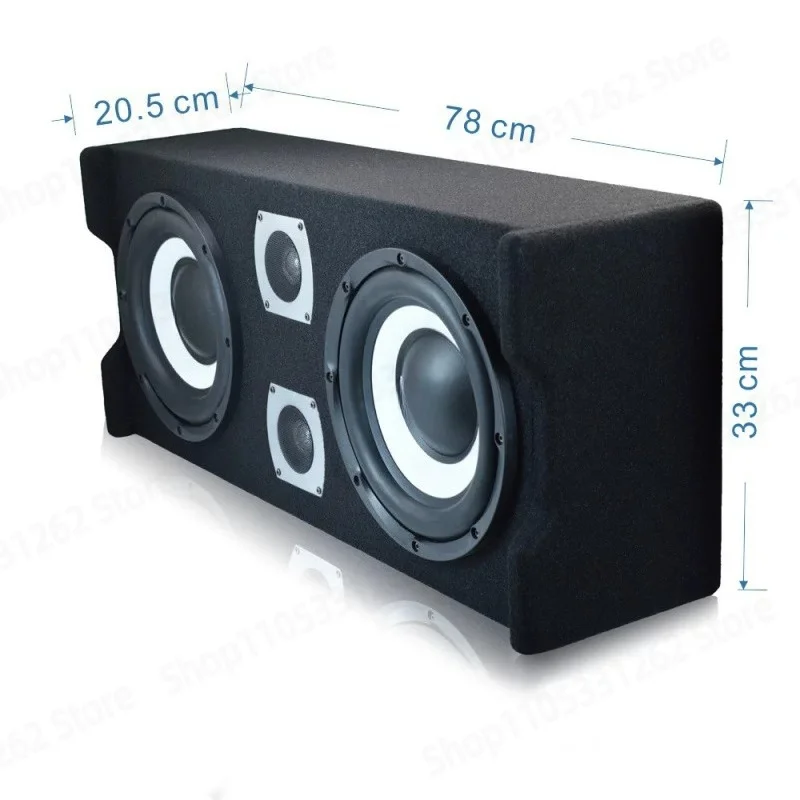 Dual 10/12 Inch Car Subwoofer Box, Active Sub Enclosure with Amp and Tweeter, High Power Vehicle Bass