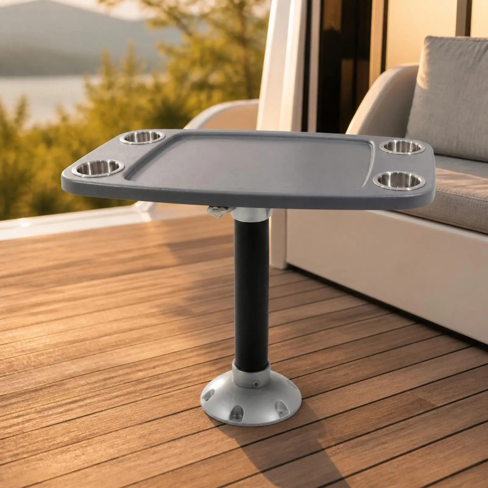 Adjustable Boat Table for Cockpit Entertaining with Lockable Swivel and Cup Holders for Yacht RV