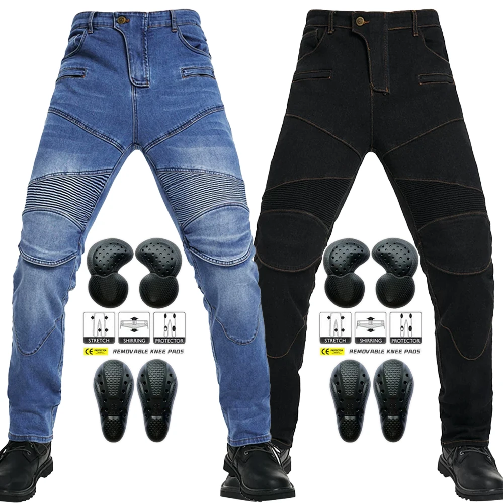New Motorcycle Black All Seasons Straight Elastic Denim Rider Racing Pants Men Motorcycle Anti-fal Level 2 Gears Riding Jeans