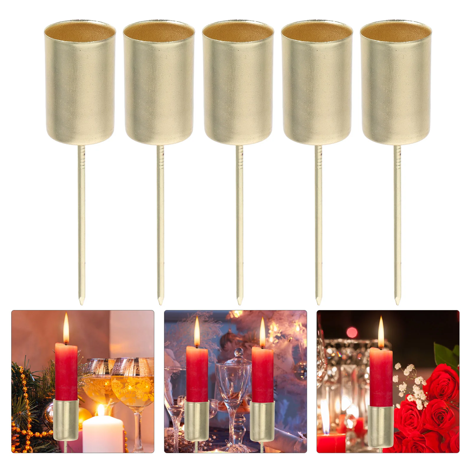 

5 Pcs Stick Holder Candlestick Base with Nails Holders Taper Festival Golden Christmas