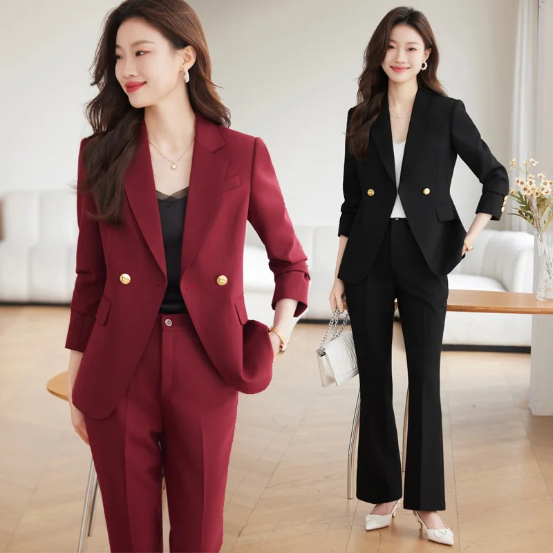 

Women's Wine Red Suit2024New Spring and Autumn Business Wear Temperament Broadcast Host Art Exam Formal Wear