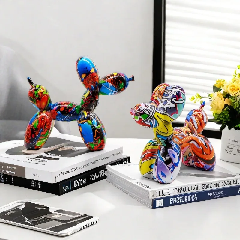 Water Transfer Graffiti Balloon Dog Statue,Art Decoration,Letter Animal Theme,Valentine's Day Indoor