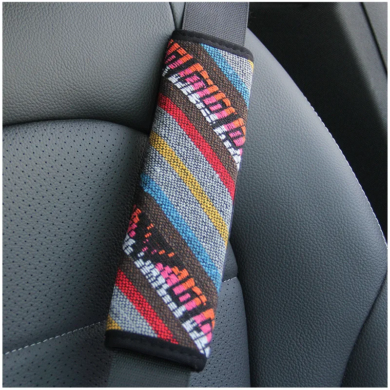 Car Mounted Ethnic Style Characteristic Colors Seat Belt Cover Stain-Resistant Decor Cover Retro Embroidery Interior Accessories