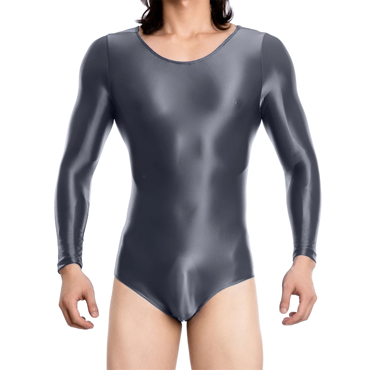 Sexy Mens Undershirts Oil Shiny Long Sleeve Rompers Fitness Bodysuit Male One-Piece Jumpsuit Sport Gym Leotard Wrestling Singlet