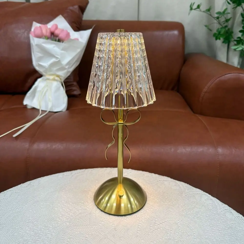 

Nordic Style Bowknot Table Lamp Touch Control Vintage Gold Bedside Lamp Portable Eye Protection Atmosphere Lamp Living Room
