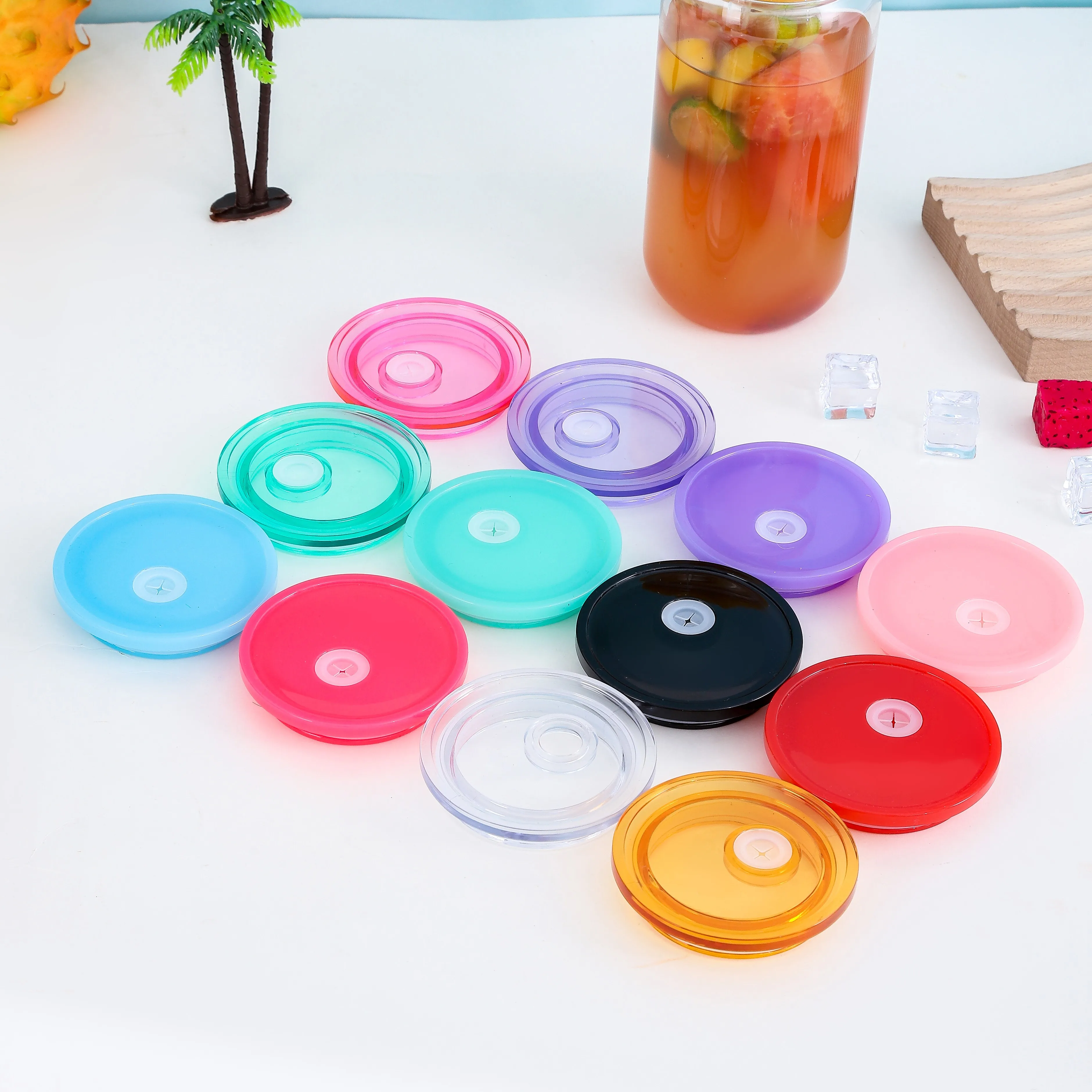 16 Oz Cup Cover Portable Candy Color DIY Plastic Glass Cup Lids Iced Coffee Cup Reusable Bowl Cover Fashion Cartoon Environment - Image 3