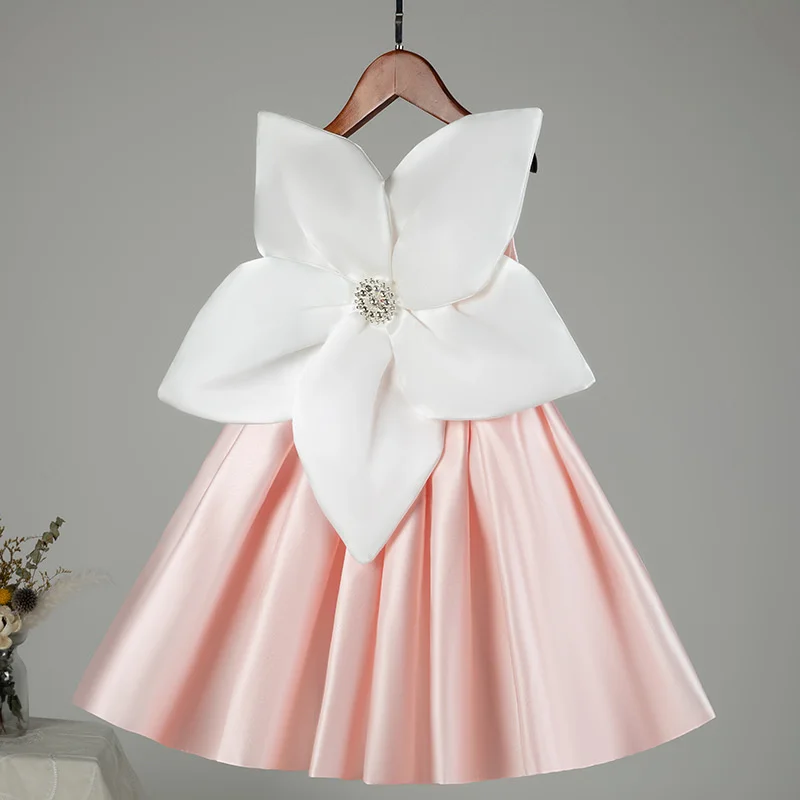 Princesa rosa flor menina vestido sem mangas apliques miçangas para casamento meninas festa de aniversário vestidos de baile