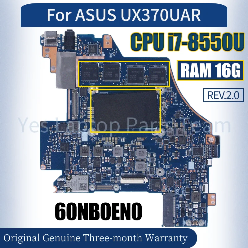 

REV:2.0 For ASUS UX370UAR Laptop Mainboard 60NB0EN0 SR3LC i7-8550U RAM 16G 100％ fully Tested Notebook Motherboard