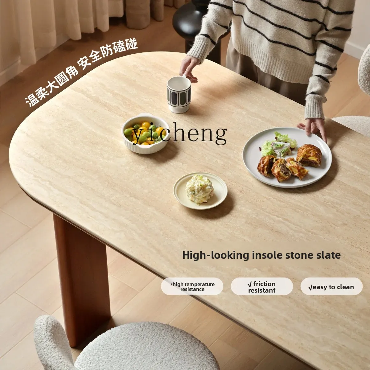 

French retro restaurant dining table Home medieval dining table and chair combination solid wood rock slab dining table