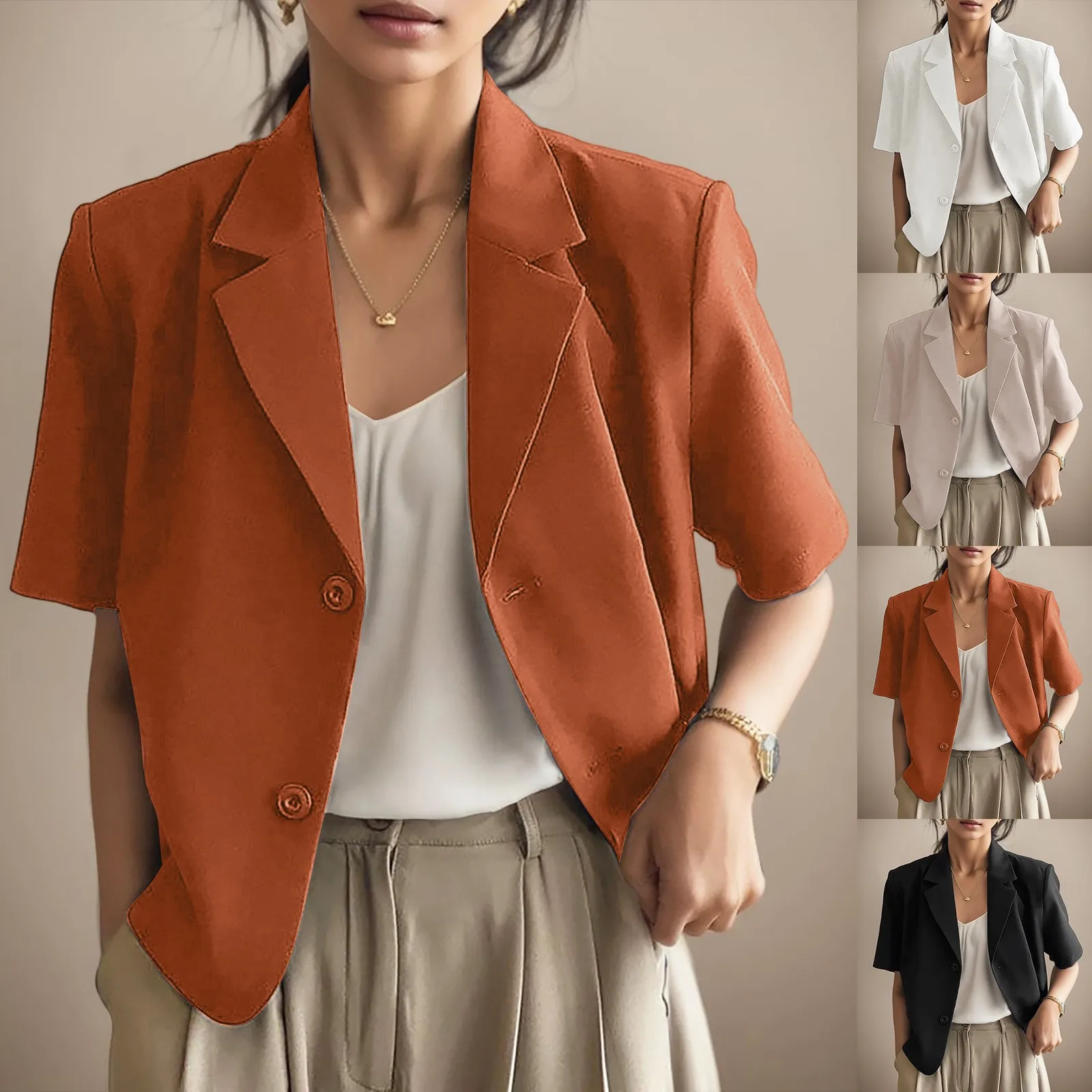 

Short Sleeve Blazers Women Summer Thin Korean Style Fashion Leisure Cropped Solid All-match Office Female Loose Elegant Chic New