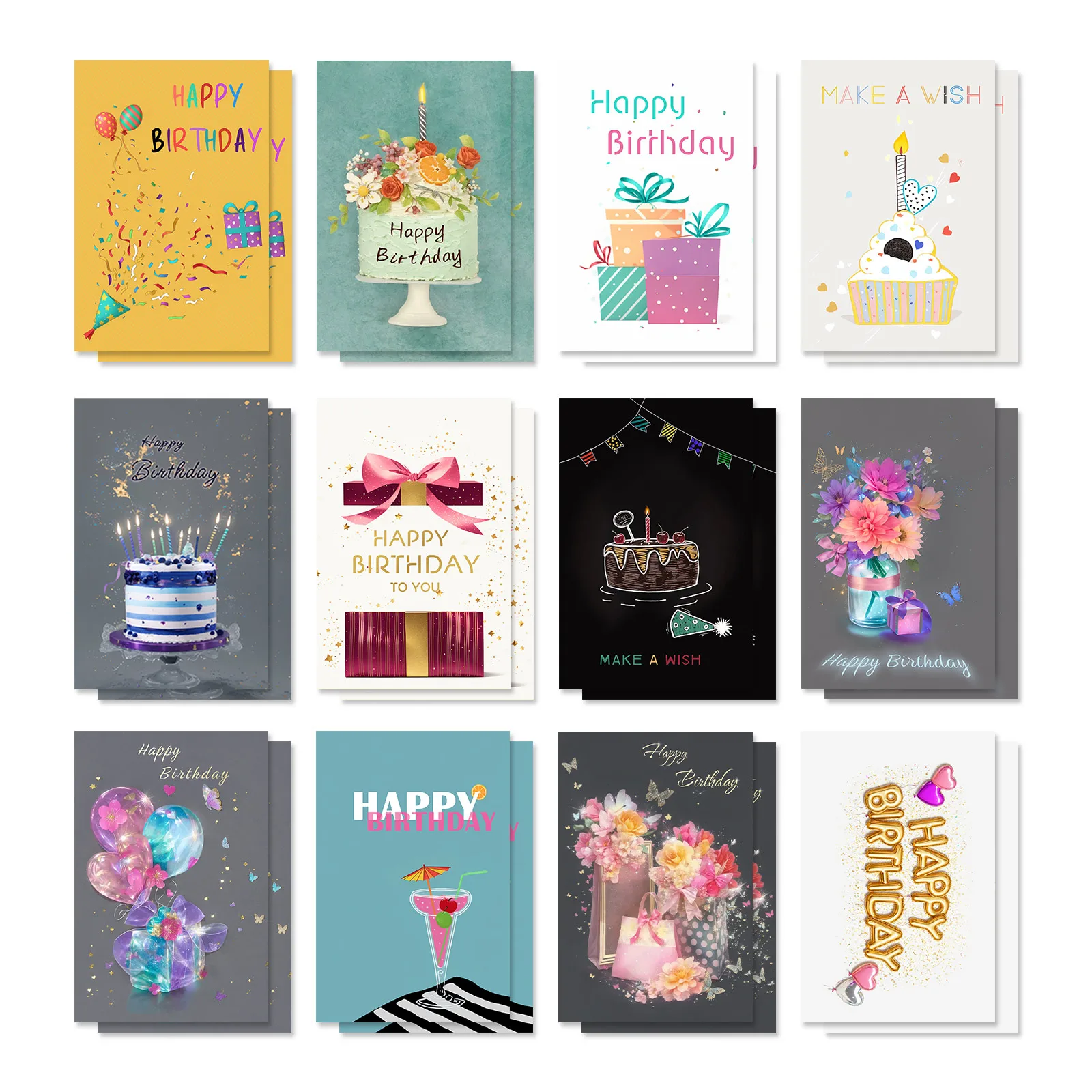 

24 Pcs 6x4 inch Birthday Greeting Cards with Envelopes Packed in Box