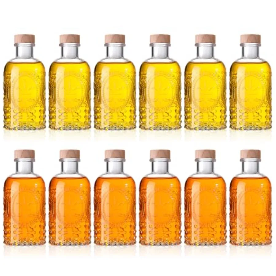 12 Pcs Clear Glass Bottles 6 oz/ 200ml Empty Wine Bottles for Wine Beverages Drinks Small Whiskey Glass Bottle with T Top Cap f