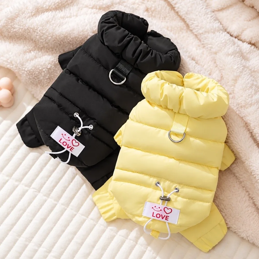 Waterproof Fabric Dog Jacket Four Legs Design Padded Cotton Puppy Down Jacket Warm Insulation Solid Color Dog Jumpsuit
