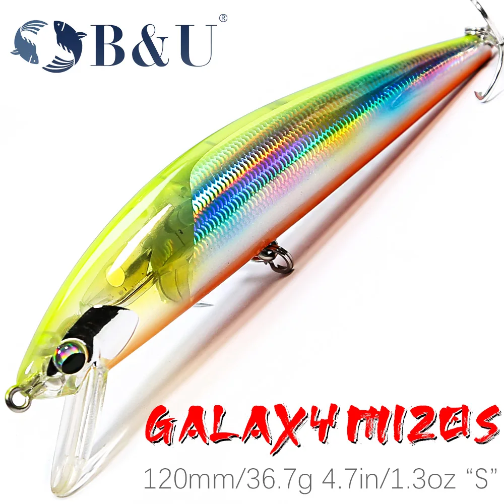 B&U Heavy Sinking Minnow Saltwater Sea Artificial Bait Plastic Wobbler Fishing Lures Pesca Fishing Accessories 120mm 36.7g