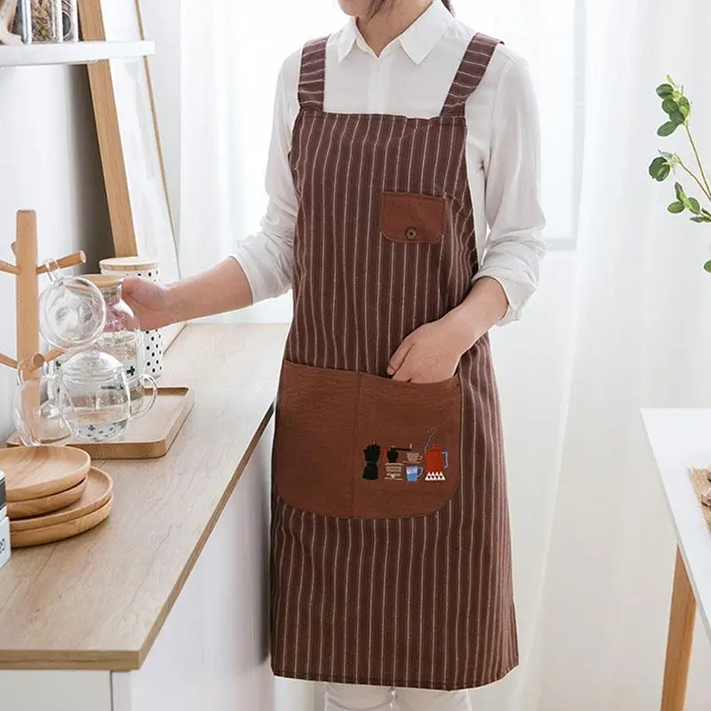 Pure Cotton Apron Thin Breathable Women's Fashion Workwear Kitchen Home Use 2024 New Style Lightweight Cooking Waist Apron