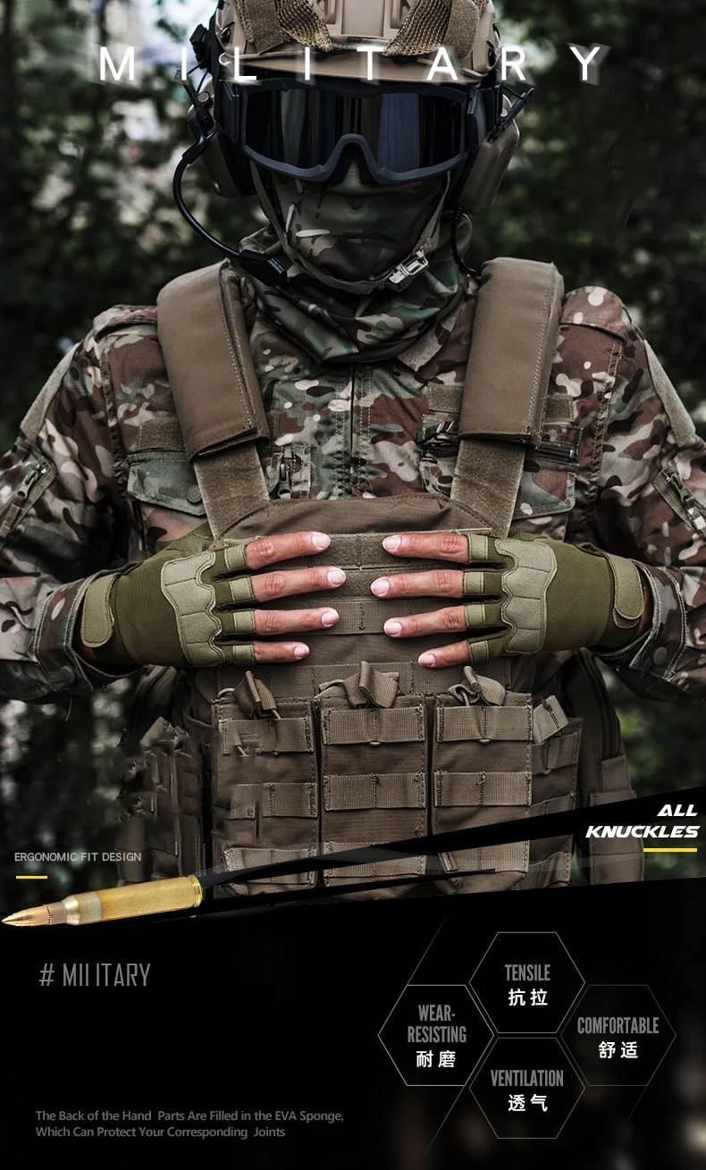 Taktische Fahrradhandschuhe für Männer und Frauen, fingerlos, für Workout, Aufprallschutz, Crossfit, rutschfest, für Airsoft, Fitness, Angeln, Wandern – Detail 1