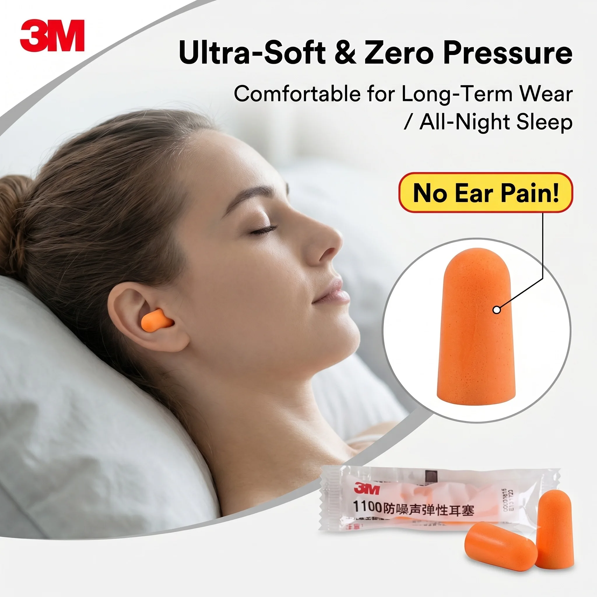 3M 1100 Earplugs SNR 37dB Soundproof Foam Noise Cancelling Ear Plugs Soft Sleep Sleeping Snoring Anti Noise Work Protection