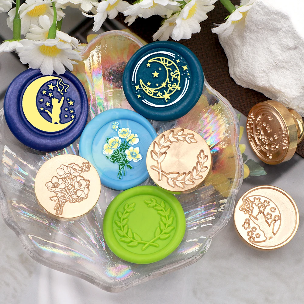 Wax Seal Stamps Moon Clock Hourglass Abstract Line Pattern Sealing Wax Stamper for Diy Wedding Invitation Envelope Card Craft