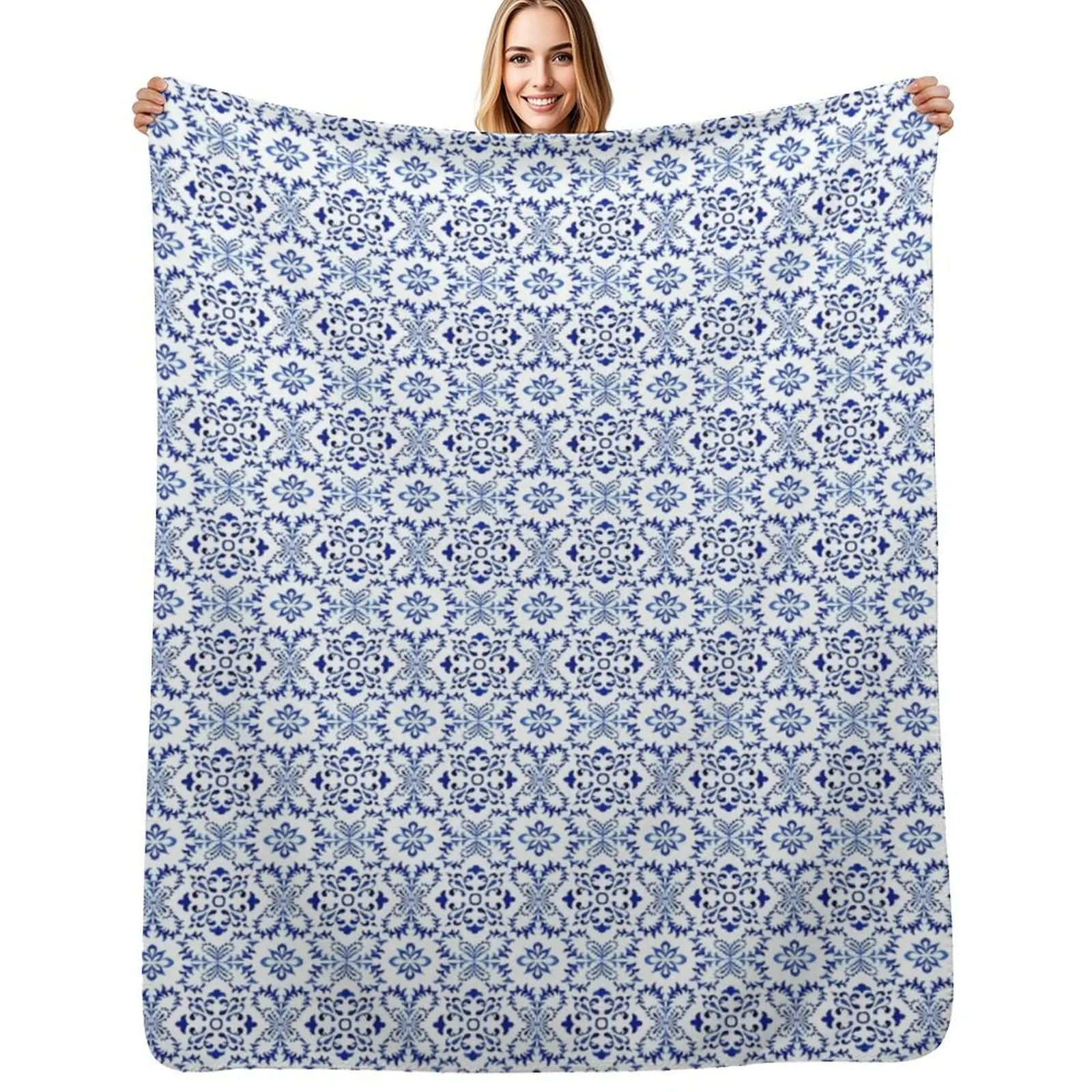 

Azulejo Portuguese Tile Watercolor Artwork 19 Throw Blanket Soft Beds Multi-Purpose Flannels Bed covers Blankets