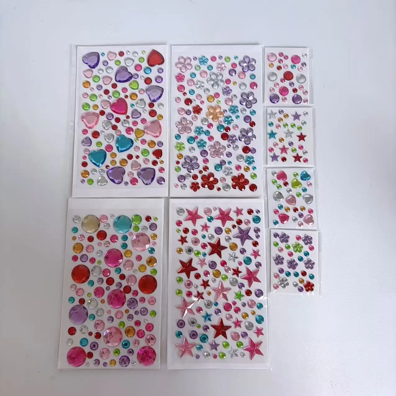 8 Four large and four small diamond stickers set love heart five-pointed star round plum blossom pattern shiny children's sticke