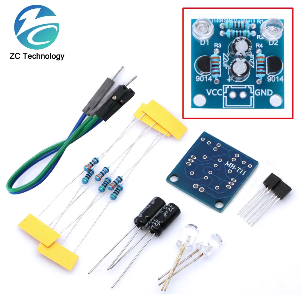 MHT11 Simple 5MM LED Flash DIY Kits DC 3V-14V Circuit Electronics Suite 1.6mm Parts for Arduino Blinking Flashing Kit