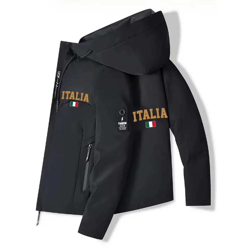 

Мужская куртка с итальянским принтом, весна-осень, новая модная коллекция, высококачественная легкая куртка с капюшоном и карманами на молнии, для повседневного использования и активного отдыха