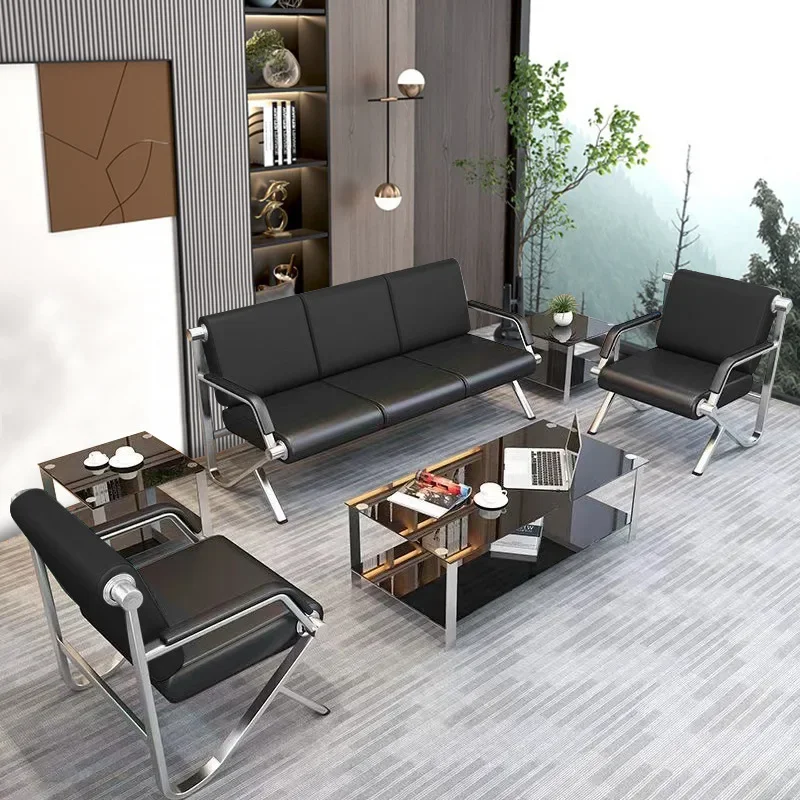 Simple modern office business sofa wrought iron coffee table combination