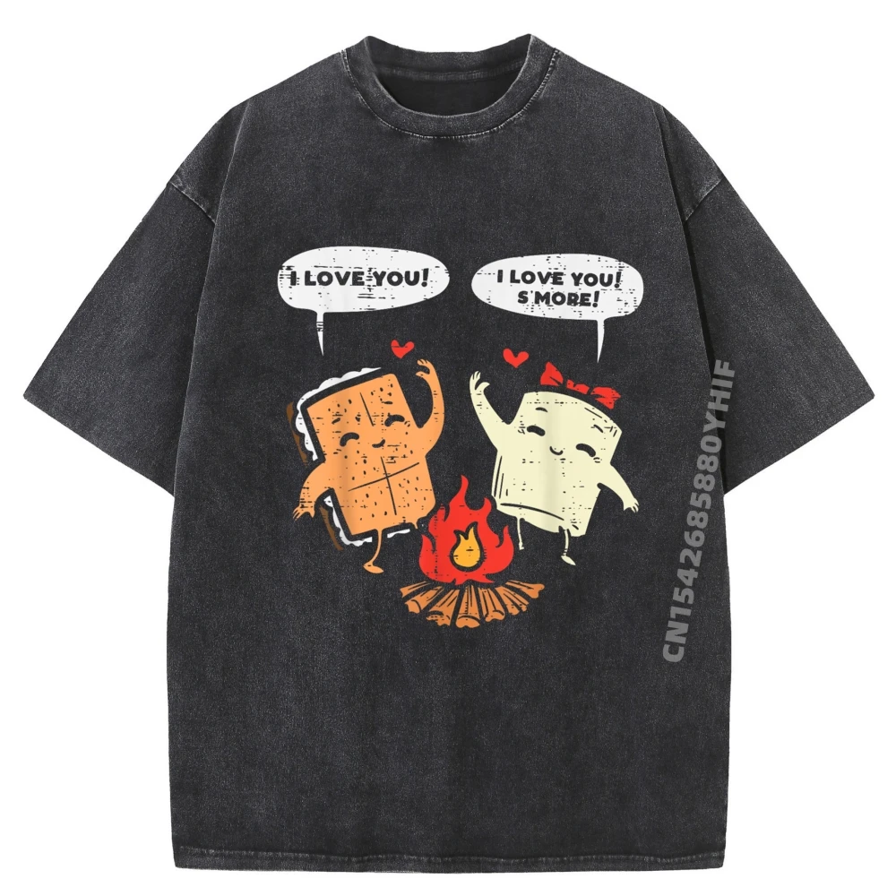 

Printed I Love You Smore Funny Design Tops & Tees Discount Graphic T Shirt Male Oversized Washed T Shirts