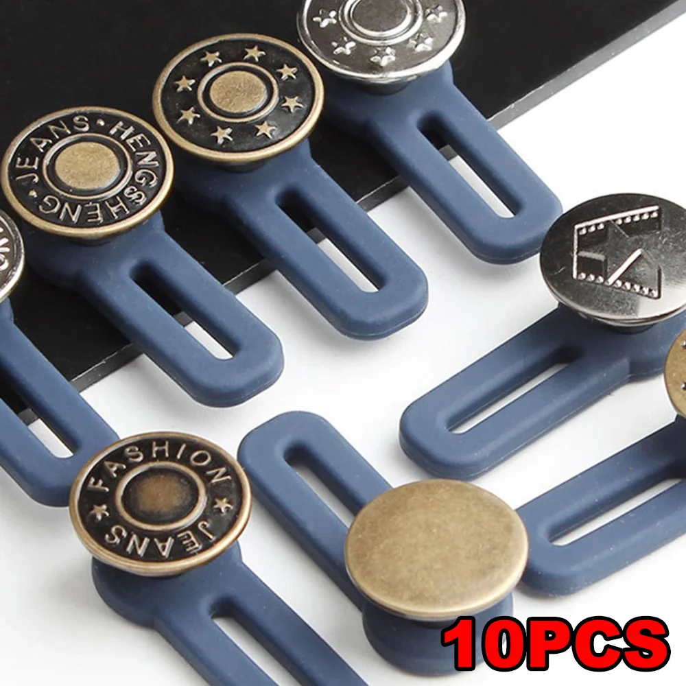 1-10 Uds extensor de botón de Metal para pantalones vaqueros costura libre extensores de cintura retráctiles ajustables expansor de cintura con botón