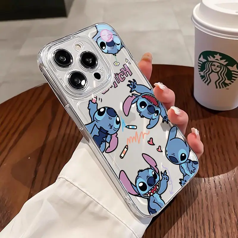 Disney Full Screen Silicone Stitch Phone Case For iPhone 14 11 12 13 15 Pro Max X XR XS Max 8 7 Plus Clear Soft Shockproof Cover