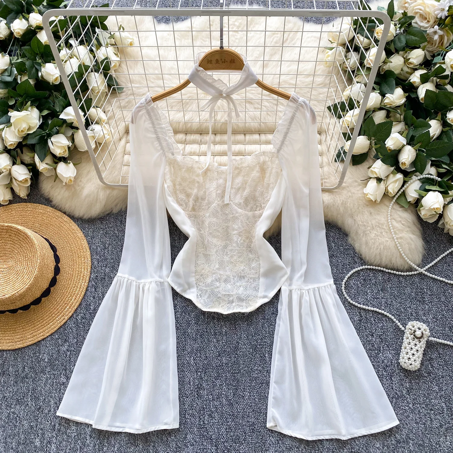 

Женская фея с длинными рукавами и квадратным вырезом, рубашка, женская элегантная кружевная лоскутная рубашка, базовый топ для дня рождения, фестиваля, свидания, вечеринки, ужина