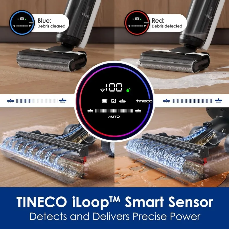 Tineco Floor ONE S6 Aspiradora inalámbrica para suelos en seco y húmedo, fregona todo en uno para suelos duros, pantalla LED, larga duración de funcionamiento