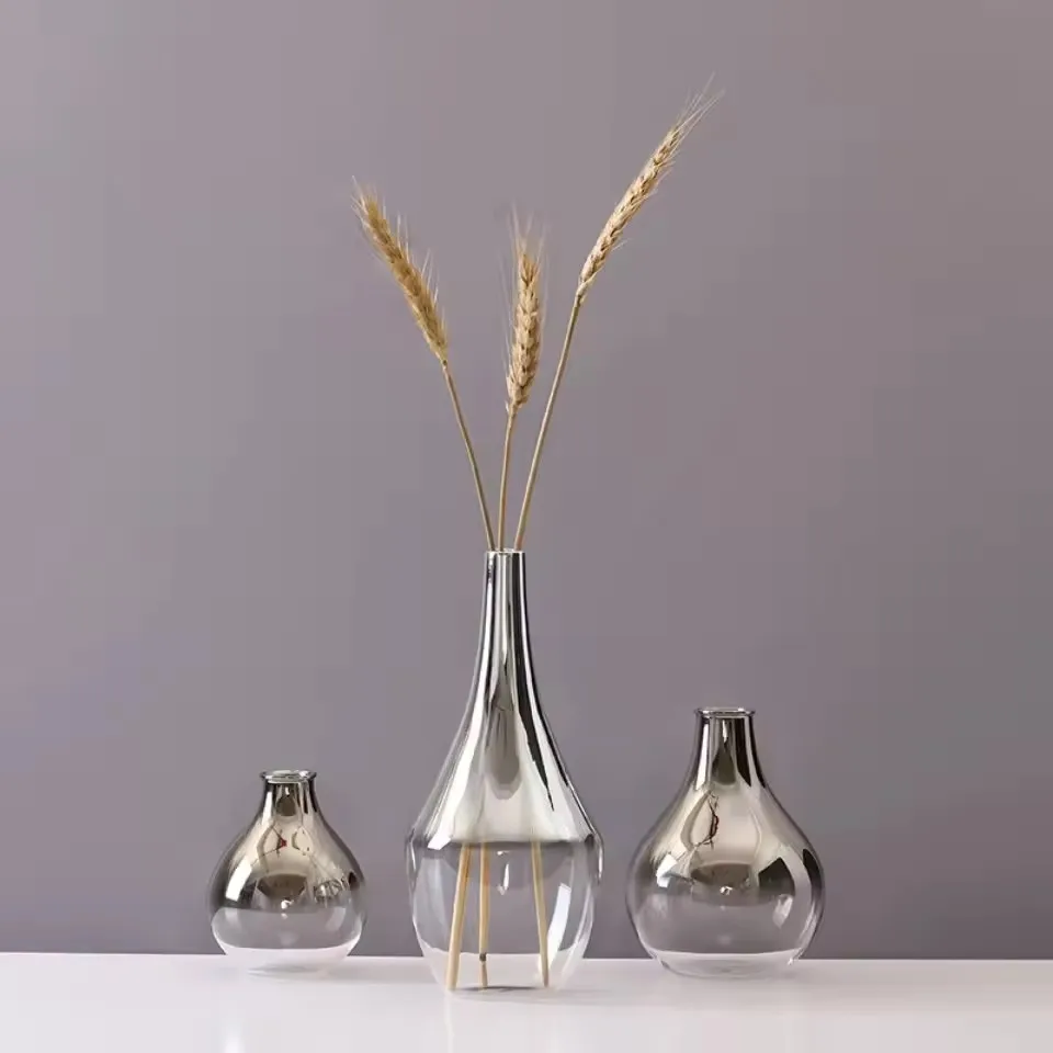 2025 New Brand Nordic Glass Vase Creative Silver Gradient Dried Insert Desktop Terrarium Jewelry Decoration Plant Holder