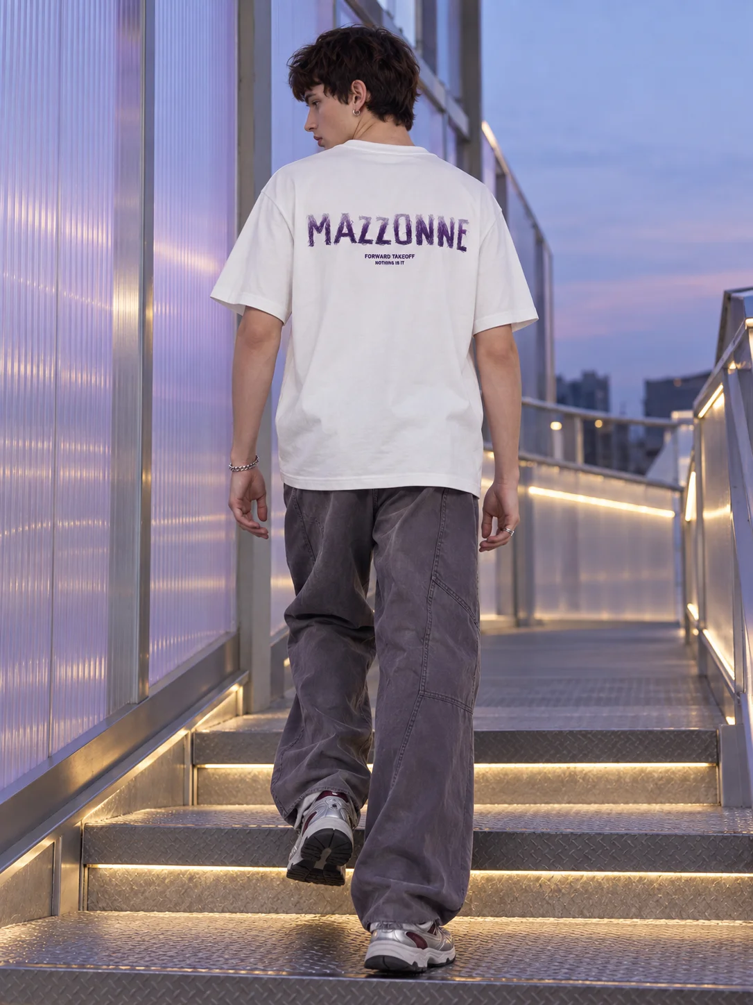 MAZZONNE Men's White Back Letter Graphic T-Shirt Cotton Blend Crew Neck Short Sleeve Streetwear Tee H