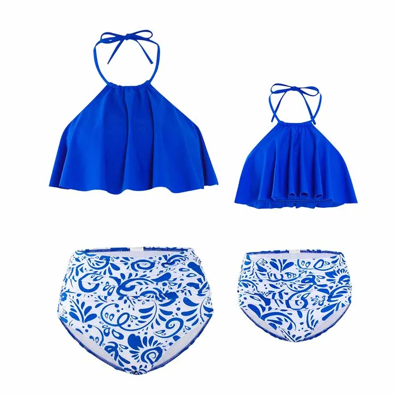 2026 Mum Daughter Bikini Set Summer Ruffle Swimwear Suit Family Outfits Parent-Child Printed Swimsuit 2Pcs Holiday Beachwear