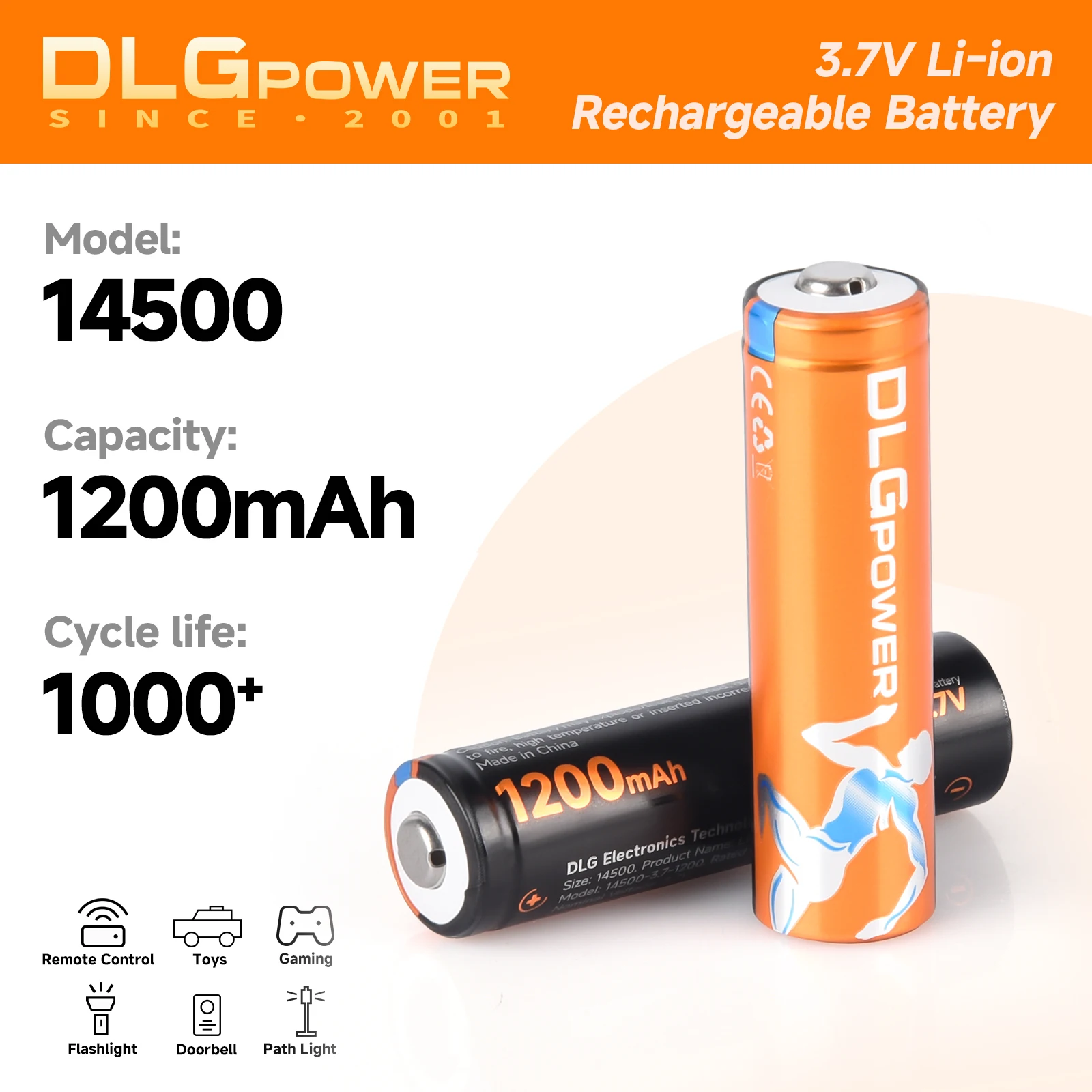 DLGPOWER 3.7V 14500 1200mAh AA Li-ion Rechargeable Battery With Top Batteries for Remote Control Digital Ccamera Flashlight Toys