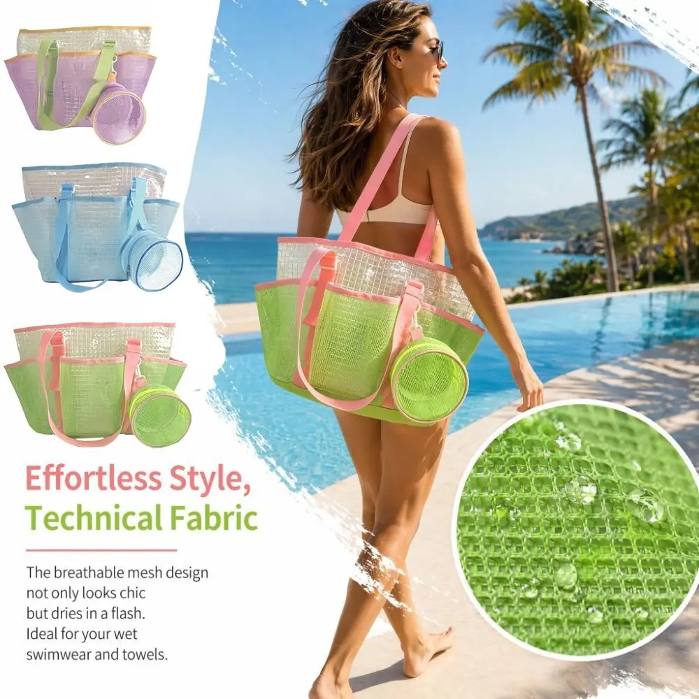 Wash Bag Large Capacity Mesh Swimming Bag Breathable Quick Dry Shower Tote Bag Lightweight Portable Swimsuit Storage Bag Sports