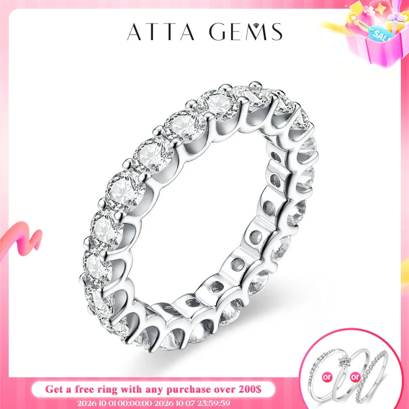 ATTAGEMS New in Round Cut 3.5mm Moissanite Rings  D Color VVS1 Etenity Diamond Engagement  Wedding Bands For Women