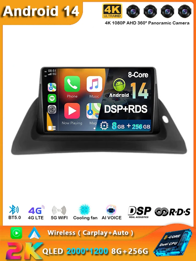 Voor Renault Kangoo 2008-2018 2 Din Android 15 Autoradio Multimedia Speler Carplay Autoradio Stereo GPS IPS 2K QLED 4G Head Unit - afbeelding 2