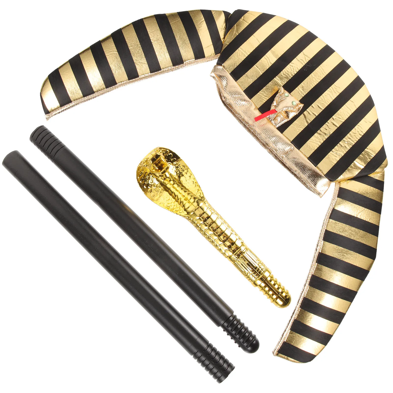 

Egyptian Pharaoh Hat Snake Head Scepter Gold Plated Halloween Cosplay Props Durable Egyptian Costume Accessory Kit