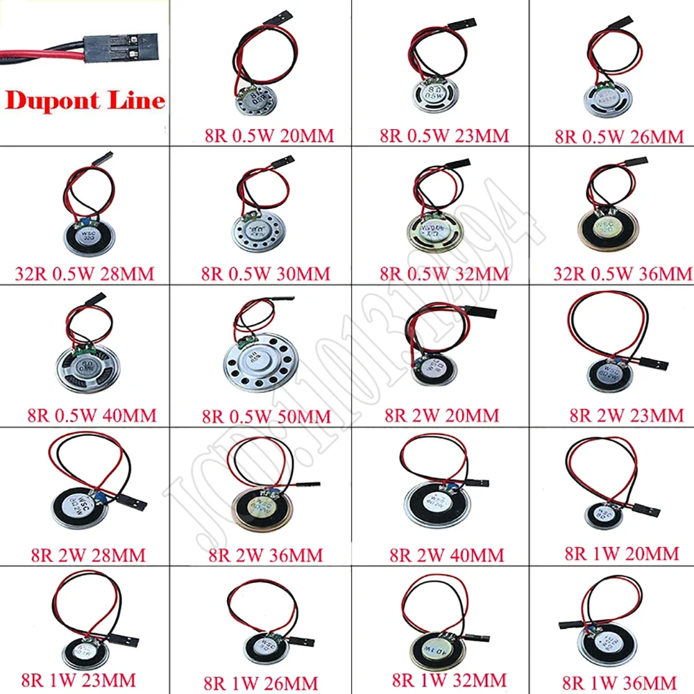 2x 8 32 Ohms 8R 32R 0.5W 1W 2W Diameter 20 23 26 28 30 32 36 40 50 MM Ultra-thin Speaker W/ MX XH DuPont Line 1.25 2.54 Terminal