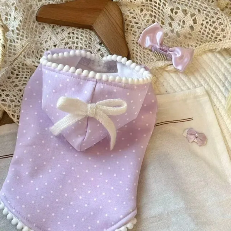 

Purple Dot Pet Winter Pet Bow Hoodie Teddy Schnauzer Kitten Dog Clothes Hoodie Dog Clothes for Small Dogs Puppy Clothes