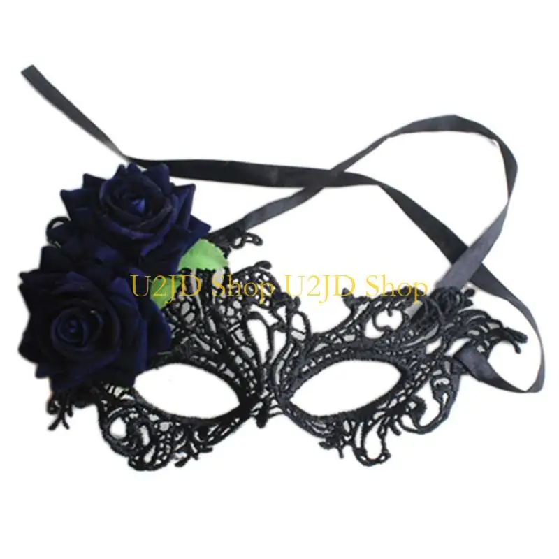 U2JD Masquerade Mask Womens Mask Pretty Elegant Lady Masquerade Halloween Mardi Gras Party Props with Rose Decor