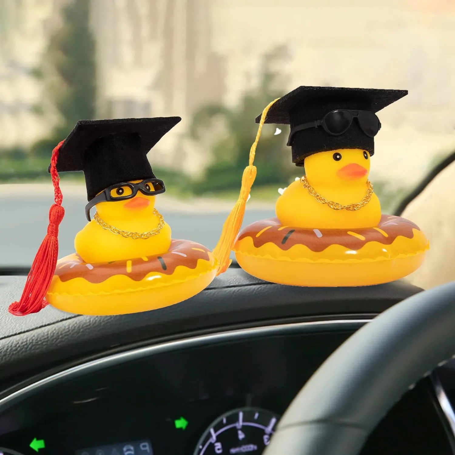 Cowboy Duck Car Dashboard Decorations Rubber Duck  with Cool Accessories Mini Swim Ring Sun Hat Sunglasses Scarf or Necklace