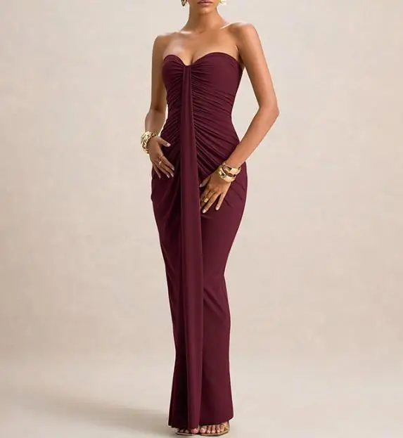 

Women Dresses 2026 New Spring Summer Solid Color Slim Fit Ruched Hip Hugging Sleeveless Temperament Elegant Long Dress