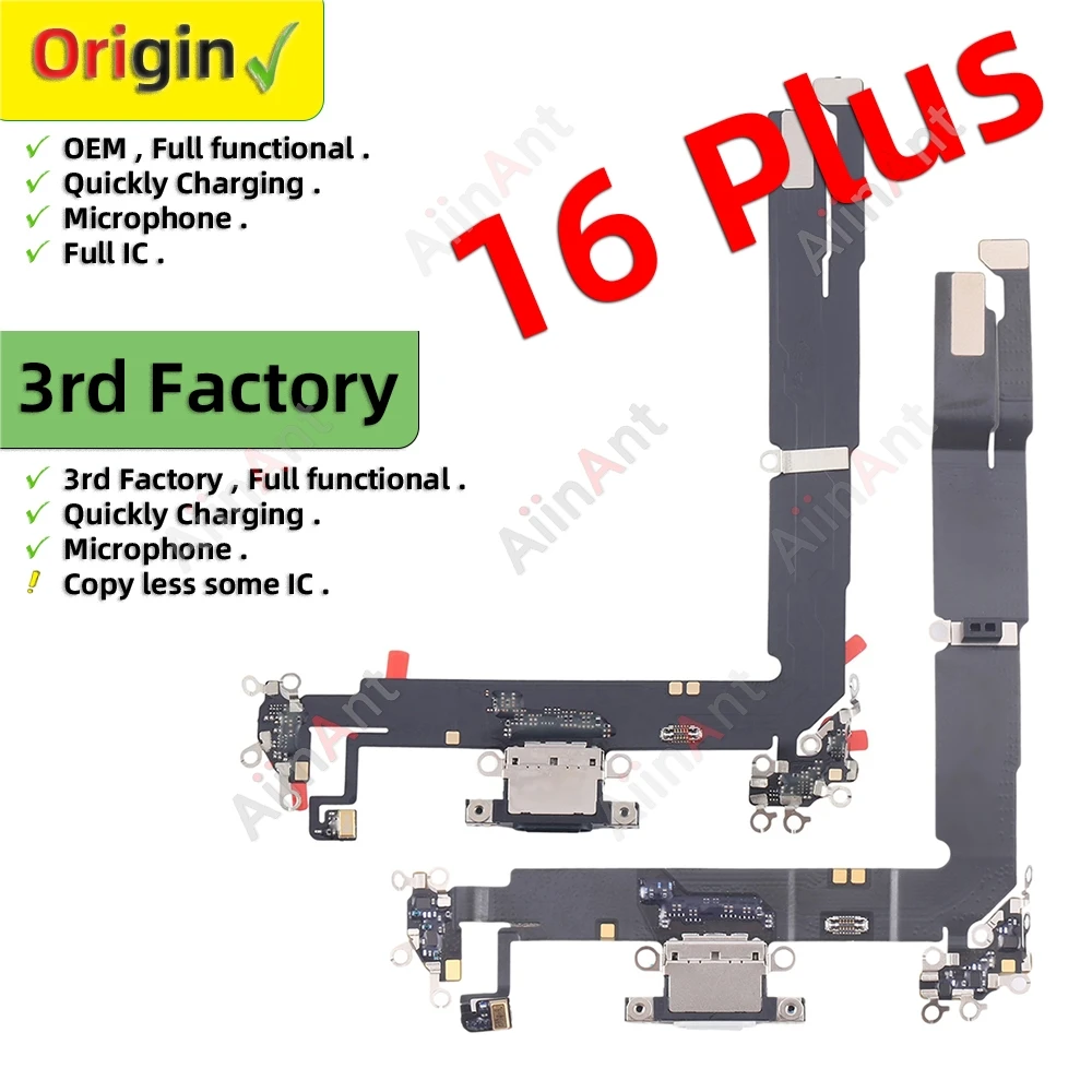 OEM Bottom Dock USB Charger Charging Microphone Ribbon Connector Port Flex Cable For iPhone 16 Plus Spare Parts