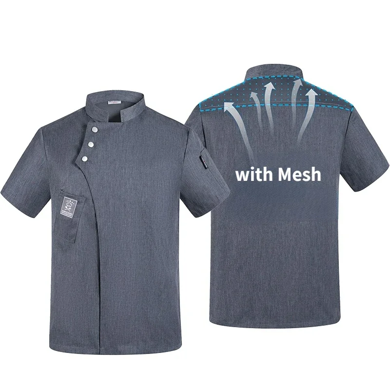 반팔 셰프 재킷 남성 통기성 셰프 유니폼 흑백 셰프 셔츠 레스토랑 주방 앞치마 작업복 여성