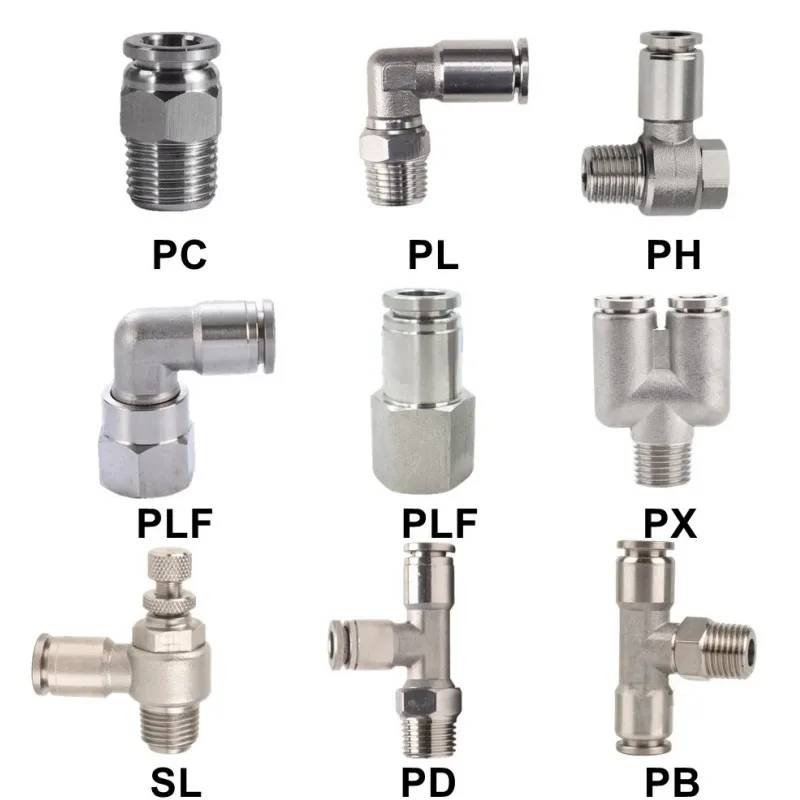 304 stainless steel metal pneumatic quick Connector PC/PCF/PL/PLF/SL/PB/PX/PH/PD 4mm 6mm 8mm Thread 1/8 1/4 3/8 Hose Fittings