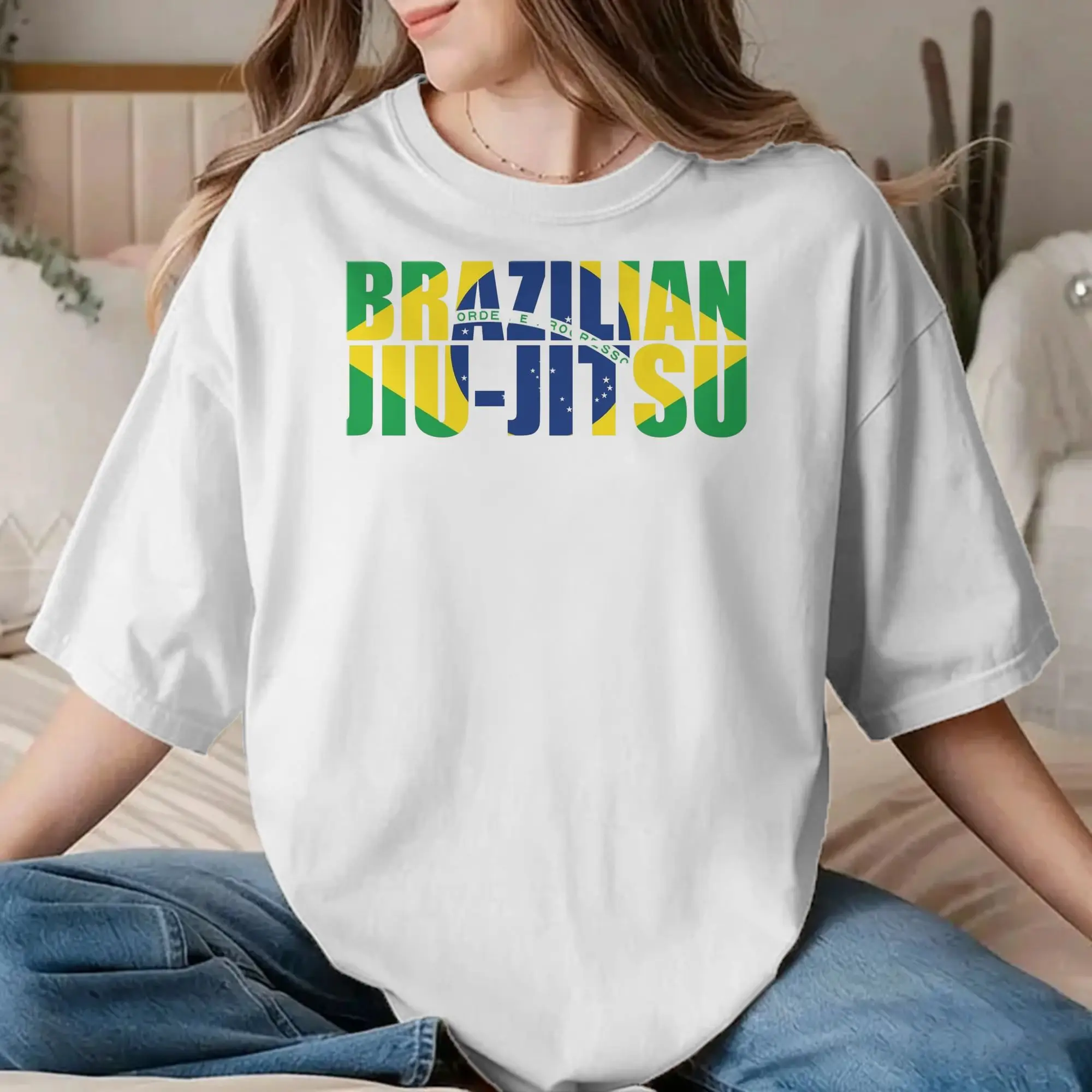 Camiseta casual com estampa da bandeira do Brasil, para homens e mulheres, 100% algodão, camiseta de manga curta com tema de Jiu Jitsu Brasileiro (BJJ